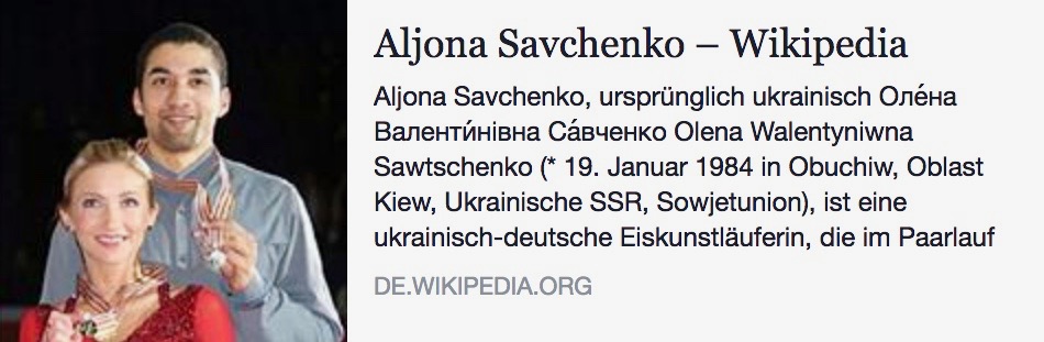 Sieger auf Stimmenfang: Wikipedia-Eintrag Aljona Savchenko
